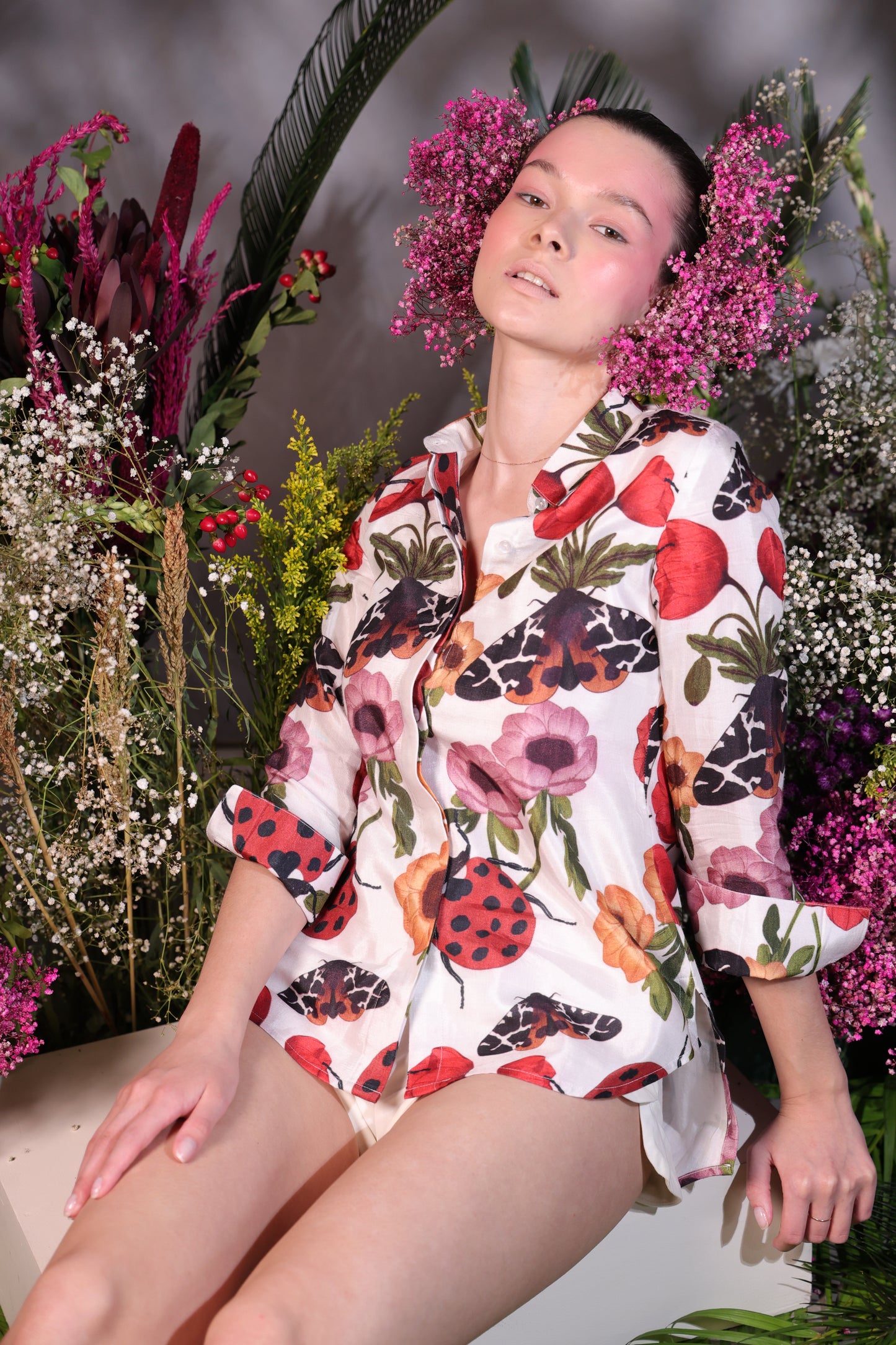AZALEA- Shirt in White & Maroon