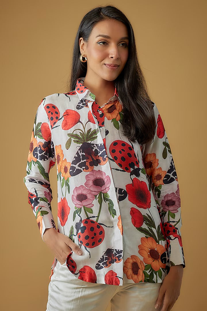 AZALEA-   Shirt in White & Maroon